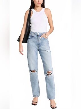 Agolde 90s Threadbare Mid Rise Straight Leg Jeans in Light Wash